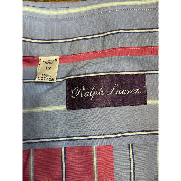 Ralph Lauren Purple Label Blue Multicolor Stripe Cotton Shirt 17 XL Long Sleeve - Picture 2 of 9